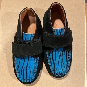 Brand New Venettini Black Suede teal zebra pony ankle booty